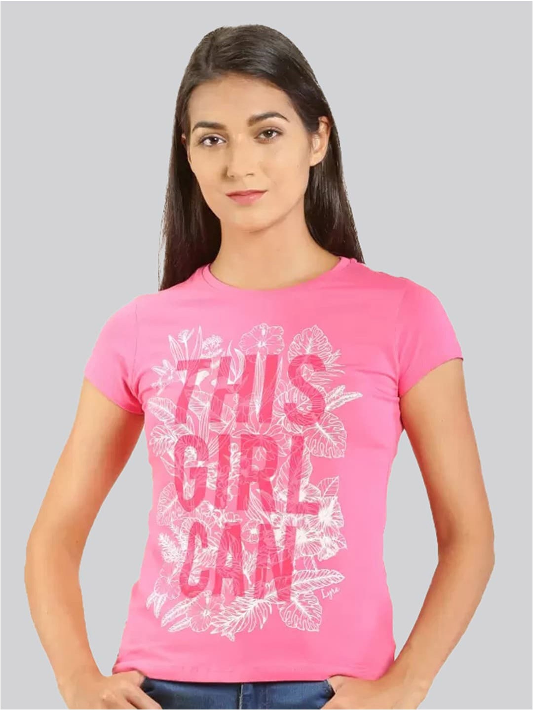 

LYRA Women Typography Printed Cotton T-shirt, Pink