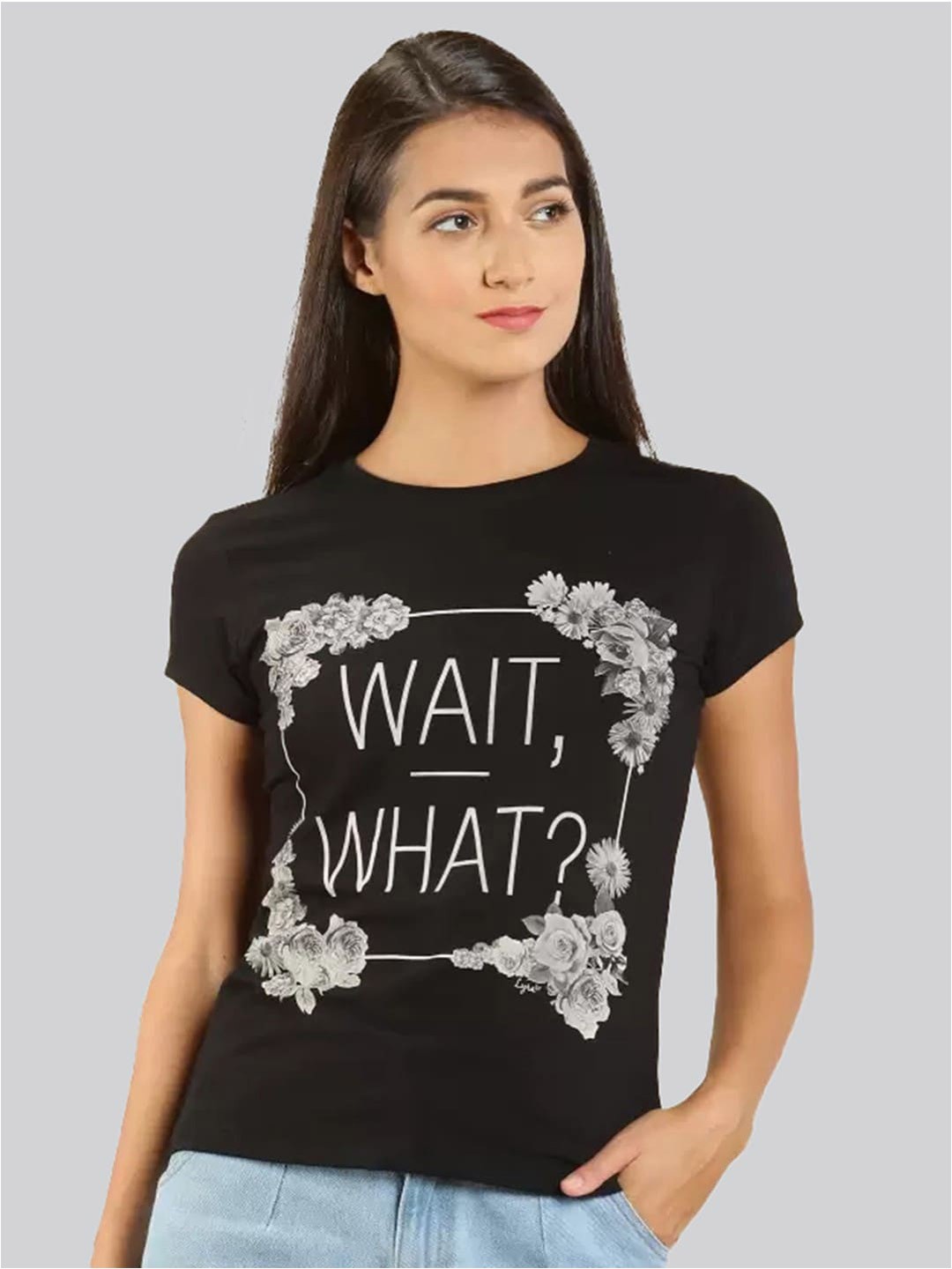 

LYRA Women Floral Printed T-shirt, Black