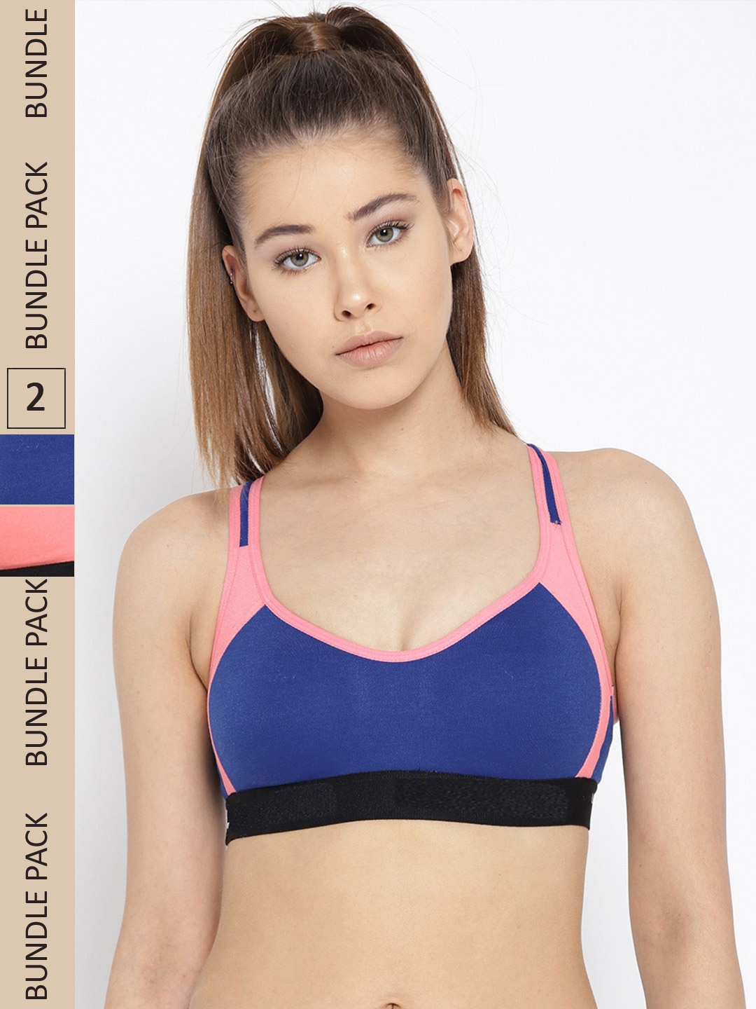 

DressBerry Pack of 2 Colourblocked Non Padded Workout Bra, Blue