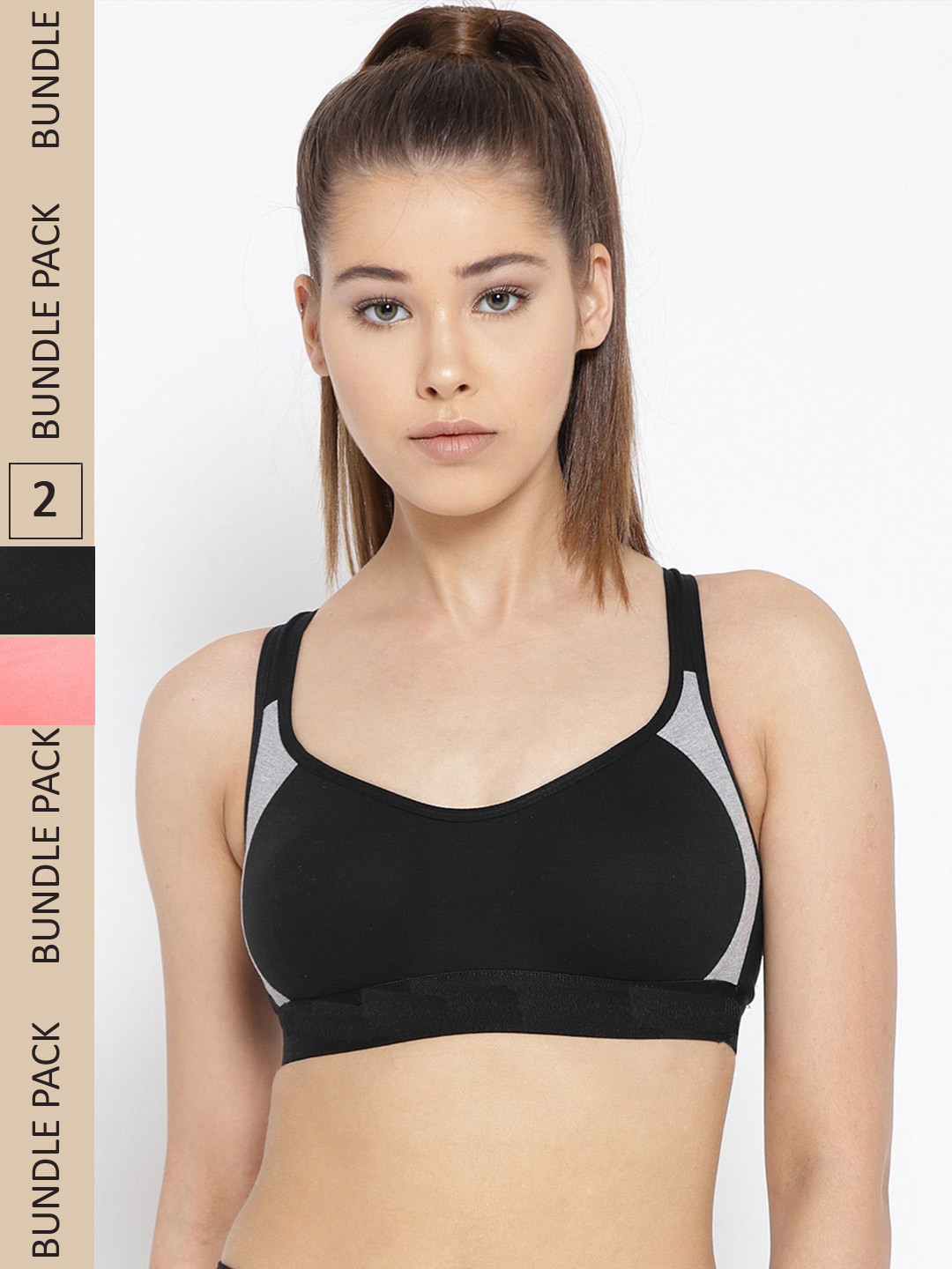 

DressBerry Pack of 2 Colourblocked Non Padded Workout Bra, Black
