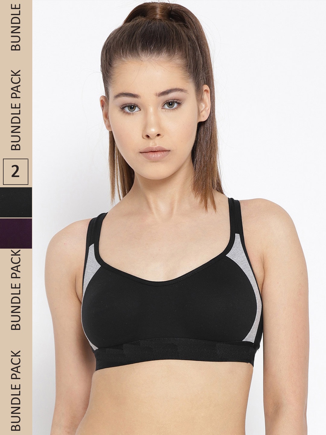 

DressBerry Pack of 2 Colourblocked Non Padded Workout Bra, Black