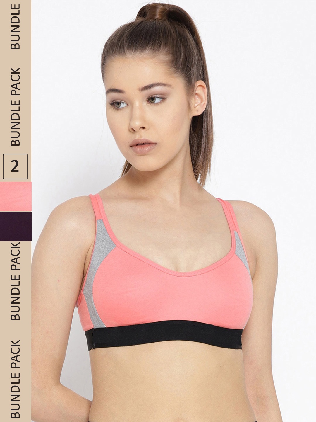 

DressBerry Pack of 2 Colourblocked Non Padded Workout Bra, Pink