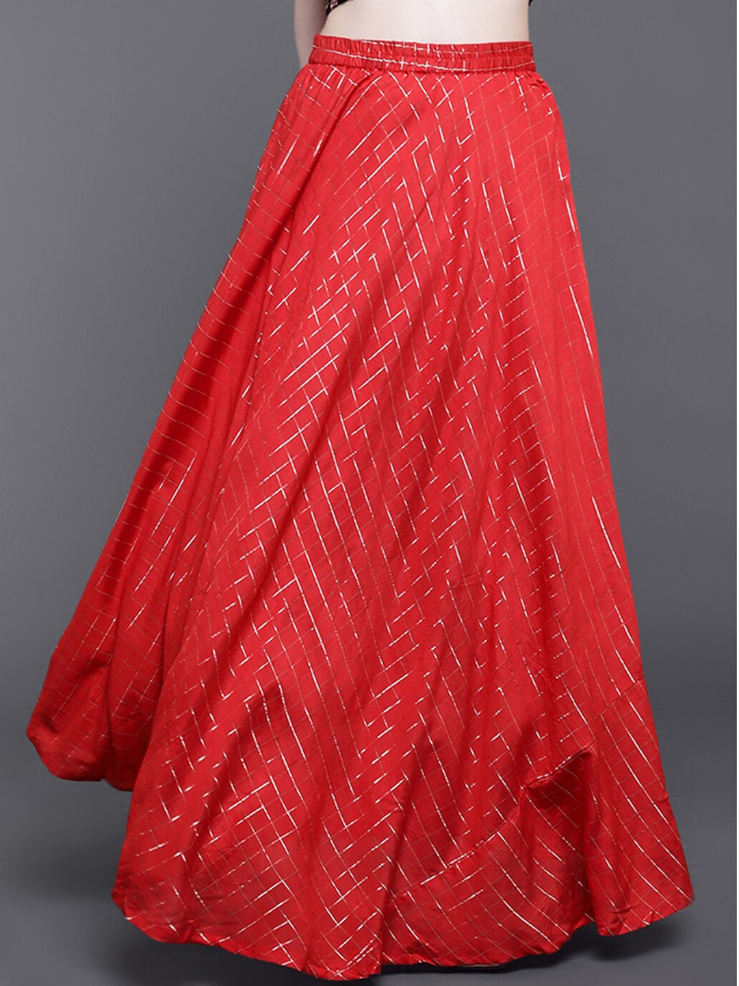

saubhagya Checked Maxi-Length Ethnic Flared Skirt, Red