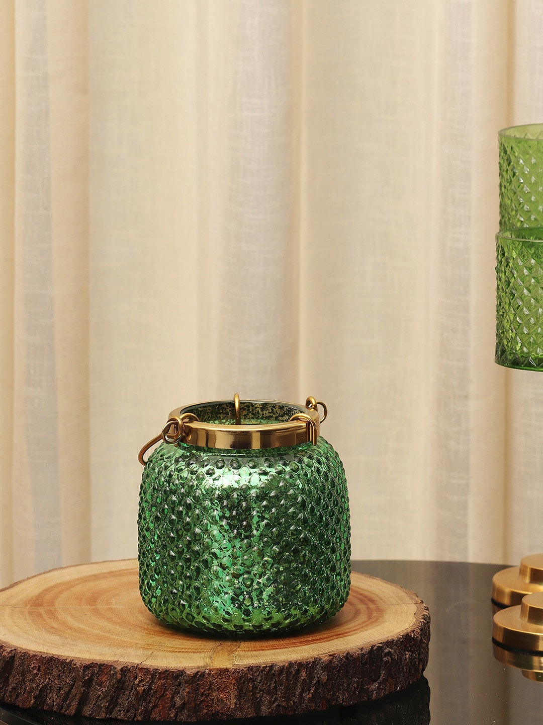 

Pure Home and Living Green Textured Glass Tea Light Candle Holder