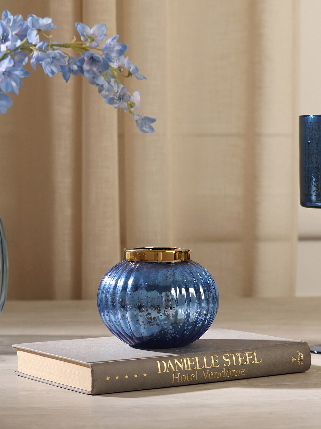 

Pure Home and Living Blue Textured Glass Tea Light Candle Holder