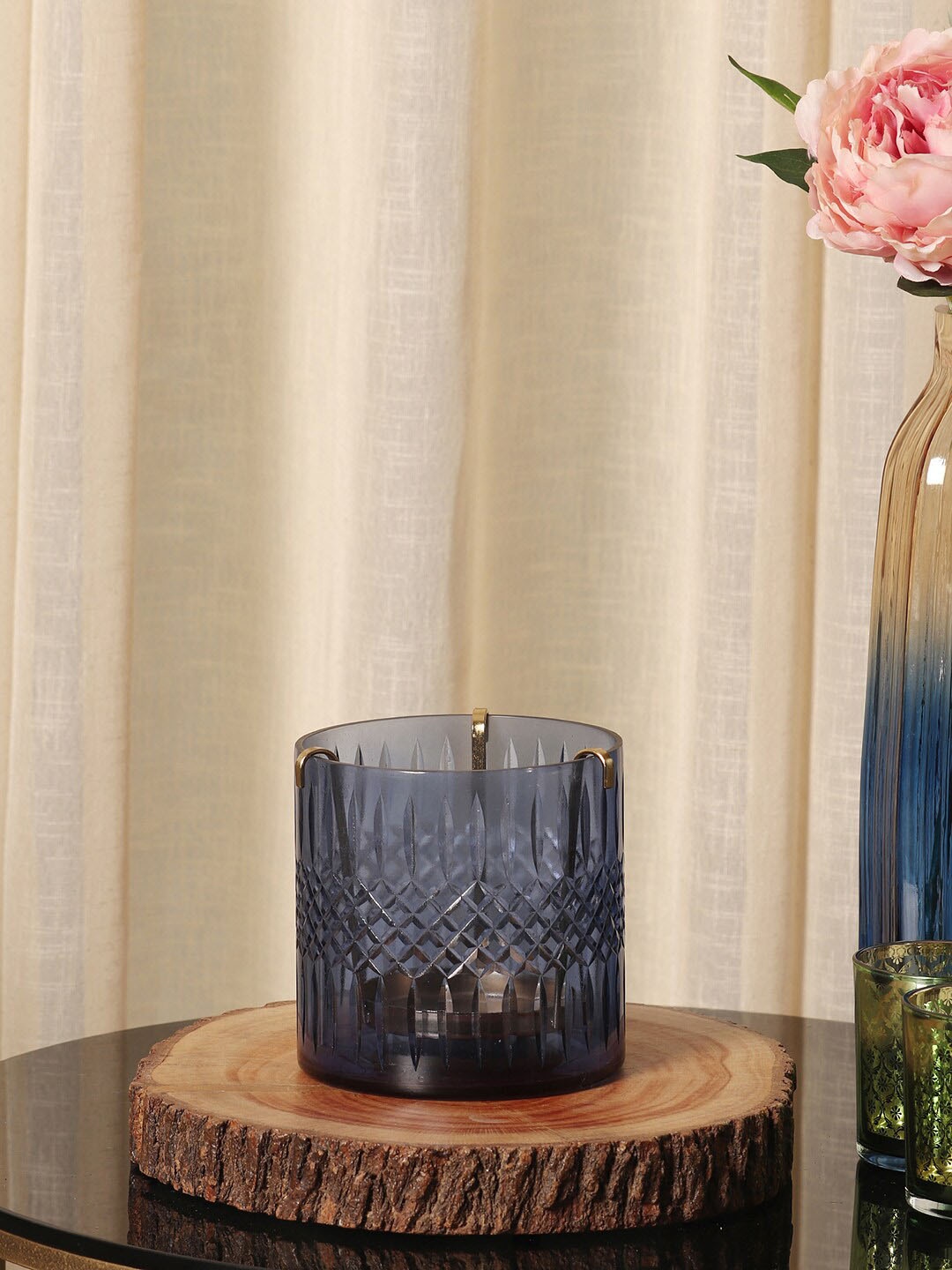 

Pure Home and Living Blue Textured Glass Tea Light Candle Holder