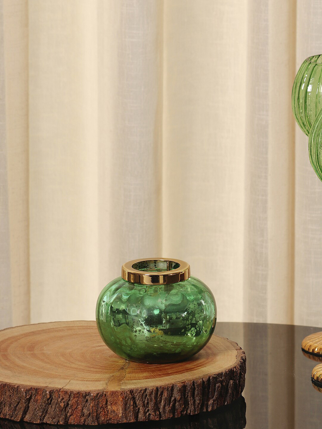 

Pure Home and Living Green Textured Glass Tea Light Candle Holder