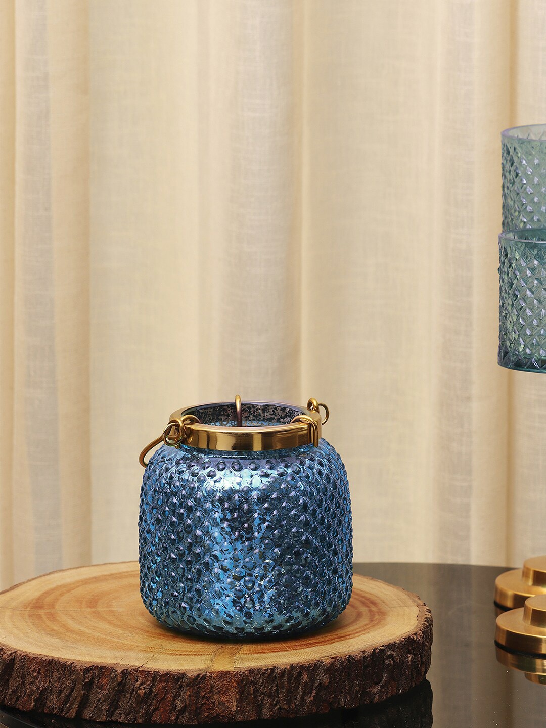 

Pure Home and Living Blue Textured Glass Tea Light Candle Holder