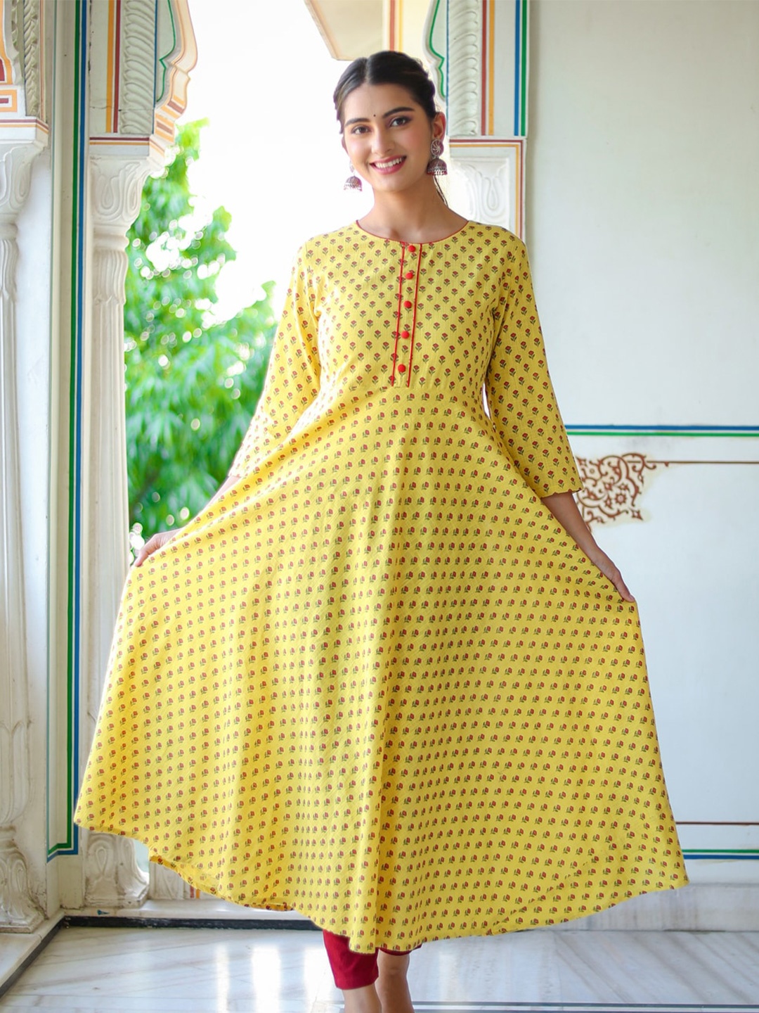 

YASH GALLERY Women Yellow Floral Printed Anarkali Kurta