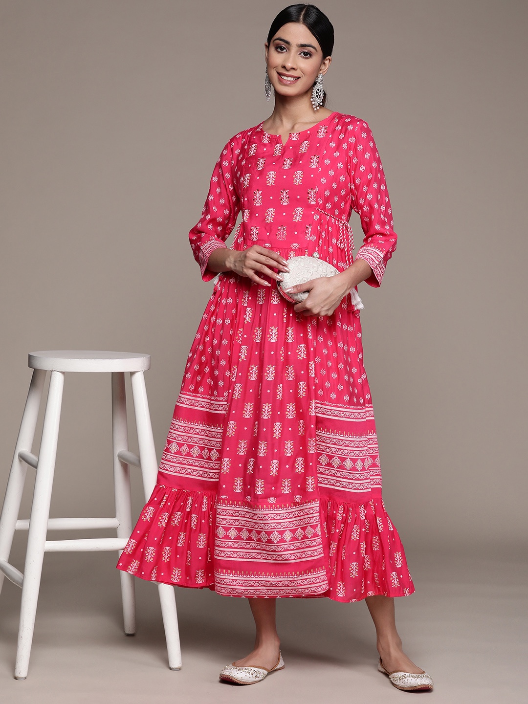 

Ishin Floral A-Line Midi Dress, Pink
