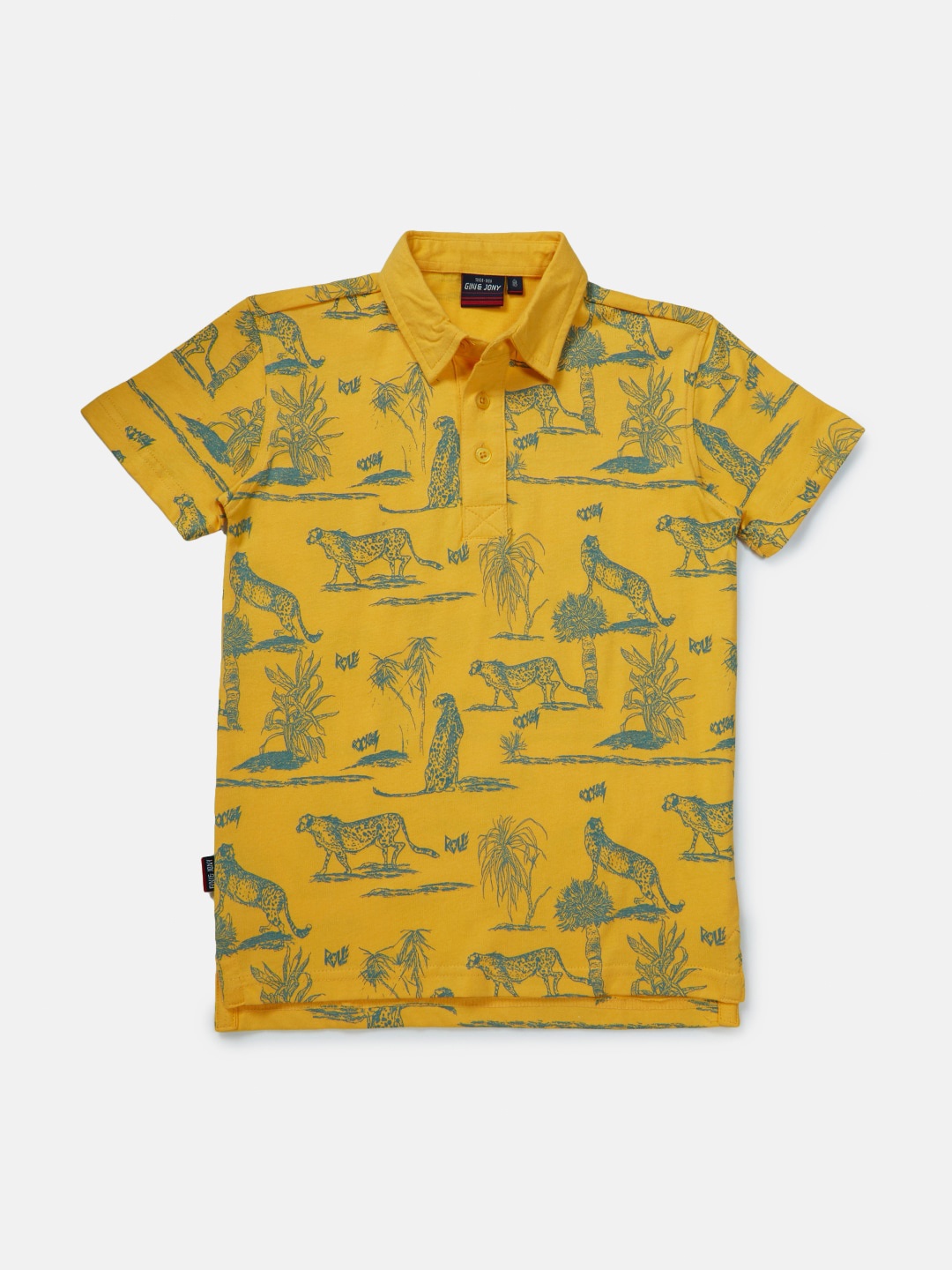 

Gini and Jony Boys Conversational Printed Polo Collar Cotton T-shirt, Yellow