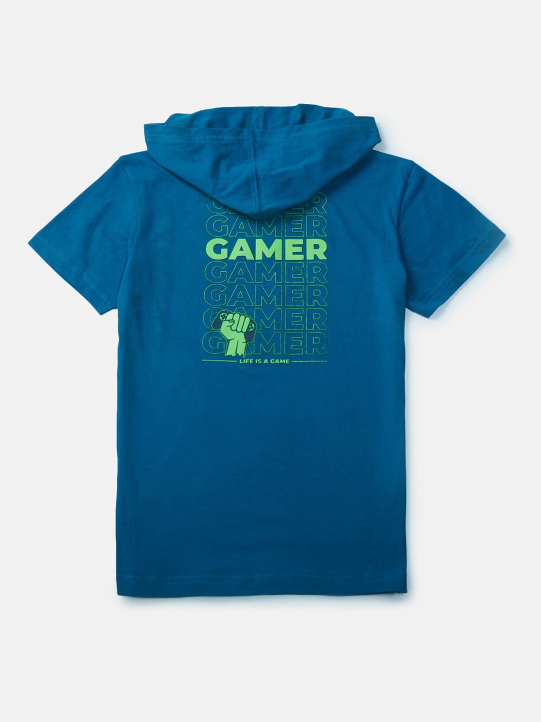 

Gini and Jony Boys Hooded kangaroo pocket Typography Printed Cotton T-shirt, Teal