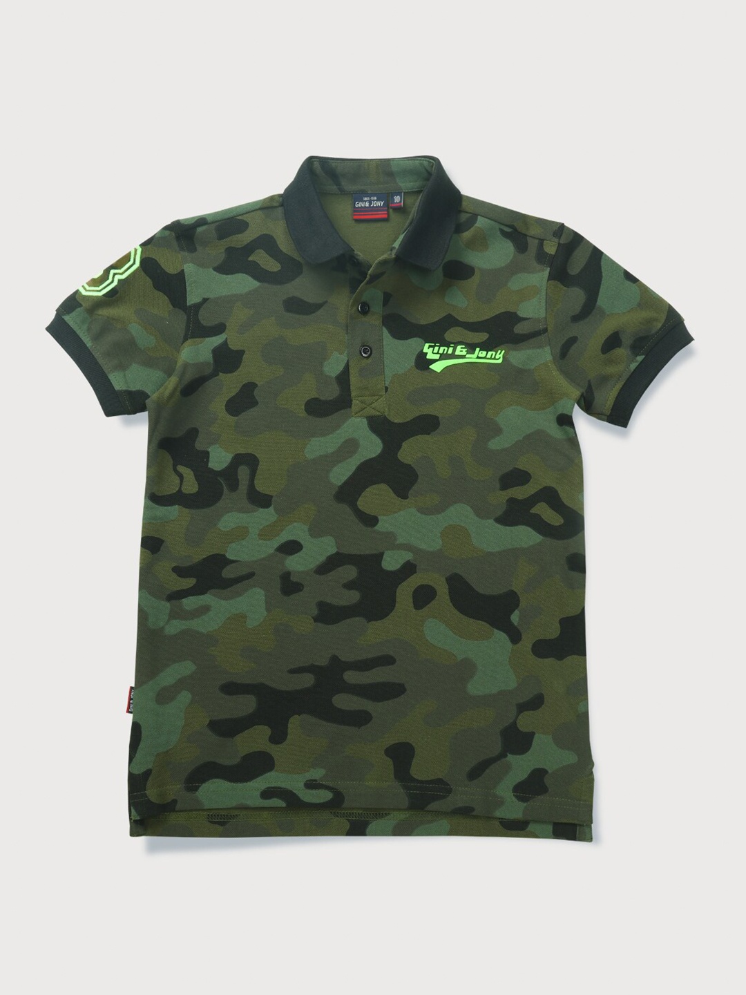 

Gini and Jony Boys Polo Collar Military Inspired Camouflage Printed Cotton T-shirt, Olive