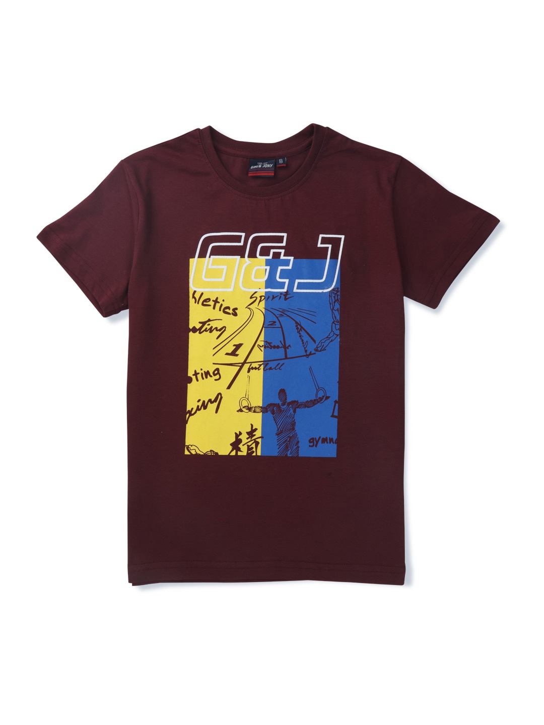 

Gini and Jony Boys Typography Printed Cotton T-shirt, Maroon