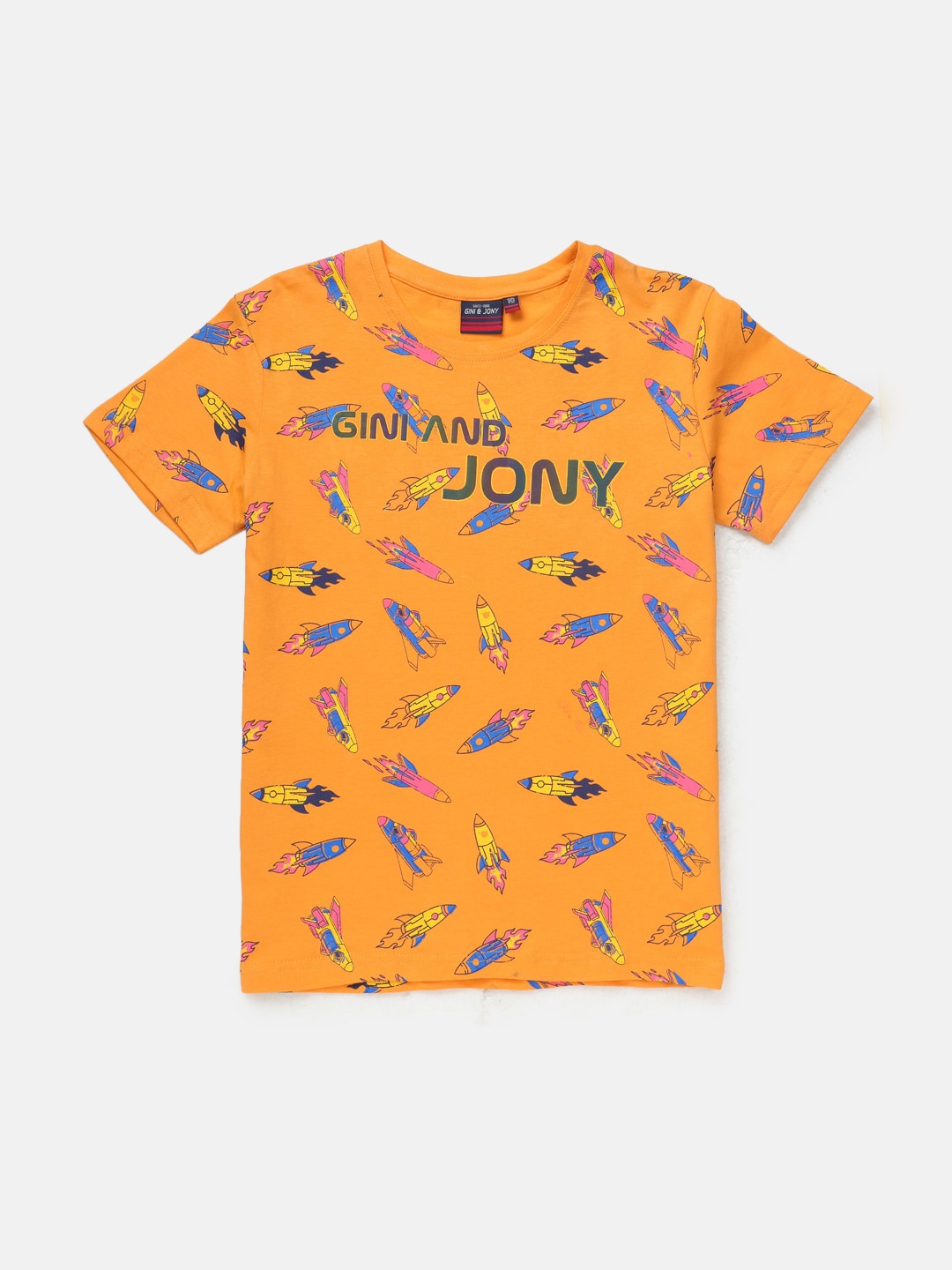 

Gini and Jony Boys Graphic Printed Cotton T-shirt, Orange