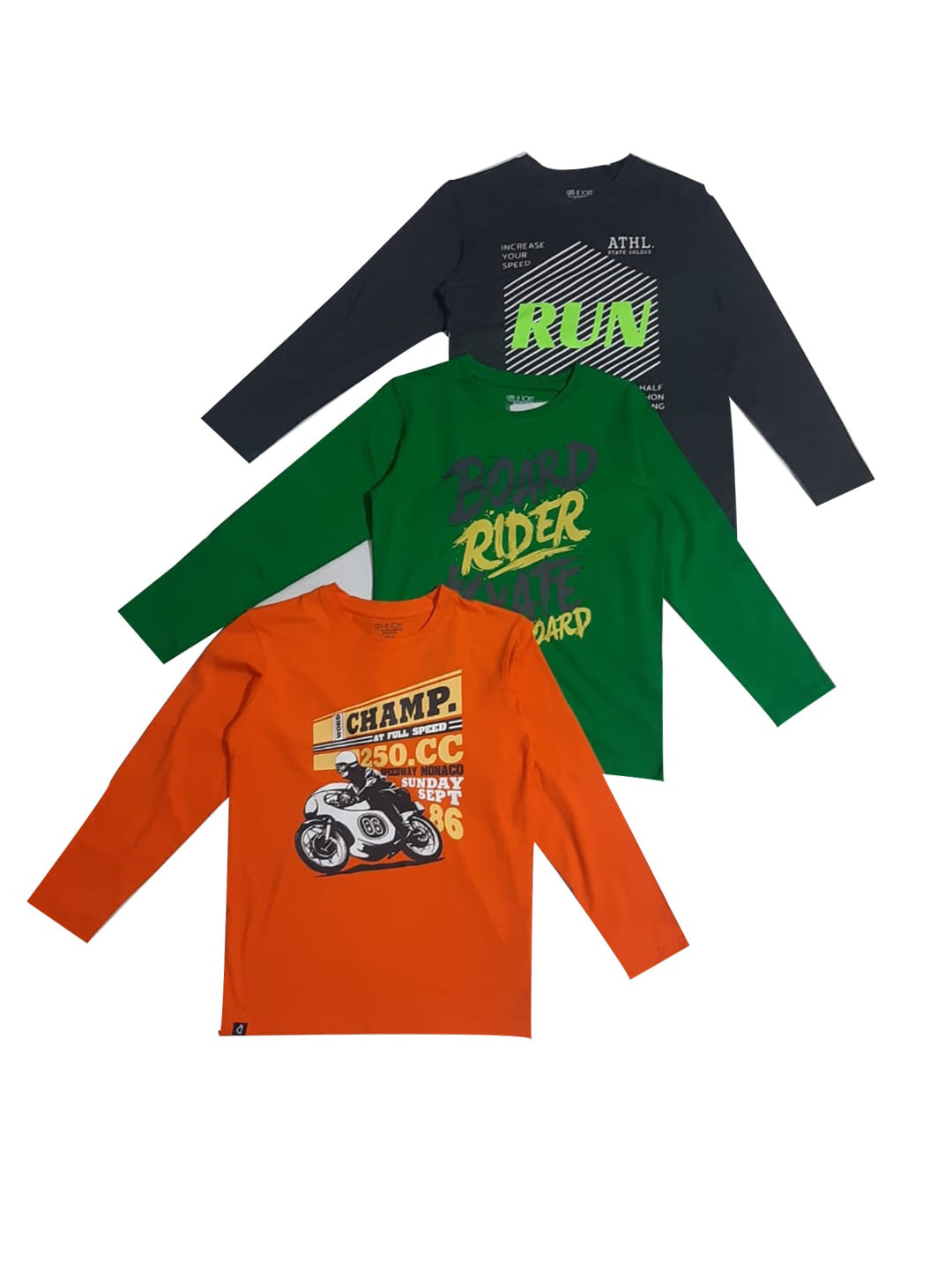 

Gini and Jony Boys Pack of 3 Round Neck Long Sleeves Typography Printed Cotton T-shirt, Orange