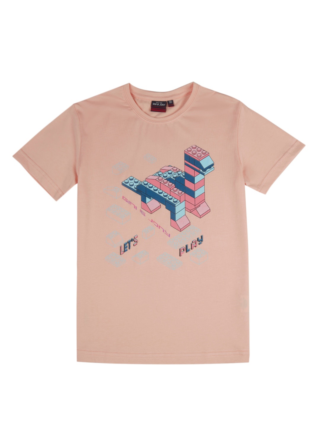 

Gini and Jony Boys Round Neck Graphic Printed Cotton T-shirt, Peach