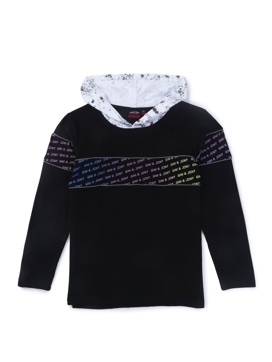 

Gini and Jony Infant Boys Typography Printed Hooded Cotton T-shirt, Black