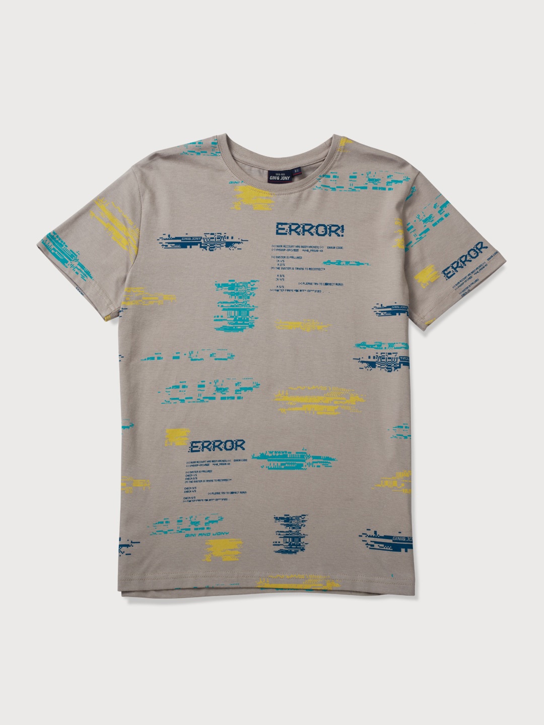 

Gini and Jony Boys Typography Printed Cotton T-shirt, Grey