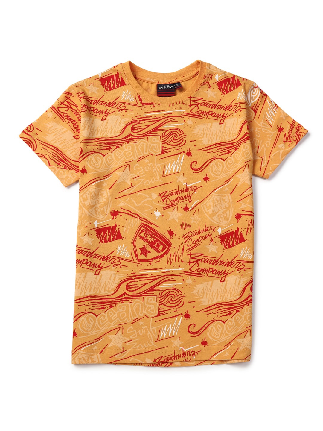 

Gini and Jony Boys Typography Printed Cotton T-shirt, Orange