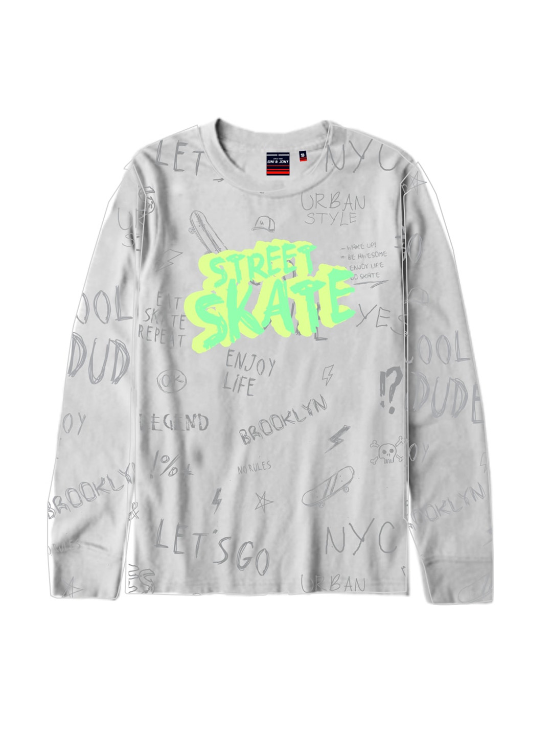 

Gini and Jony Boys Typography Printed Long Sleeves Cotton T-shirt, Grey