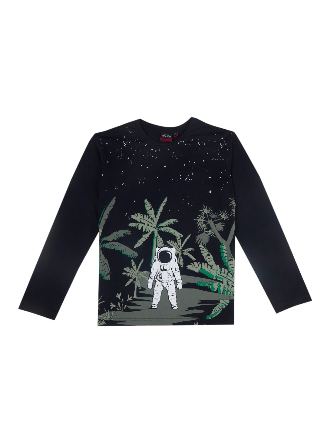 

Gini and Jony Boys Astronaut Printed Long Sleeve Cotton T-shirt, Navy blue