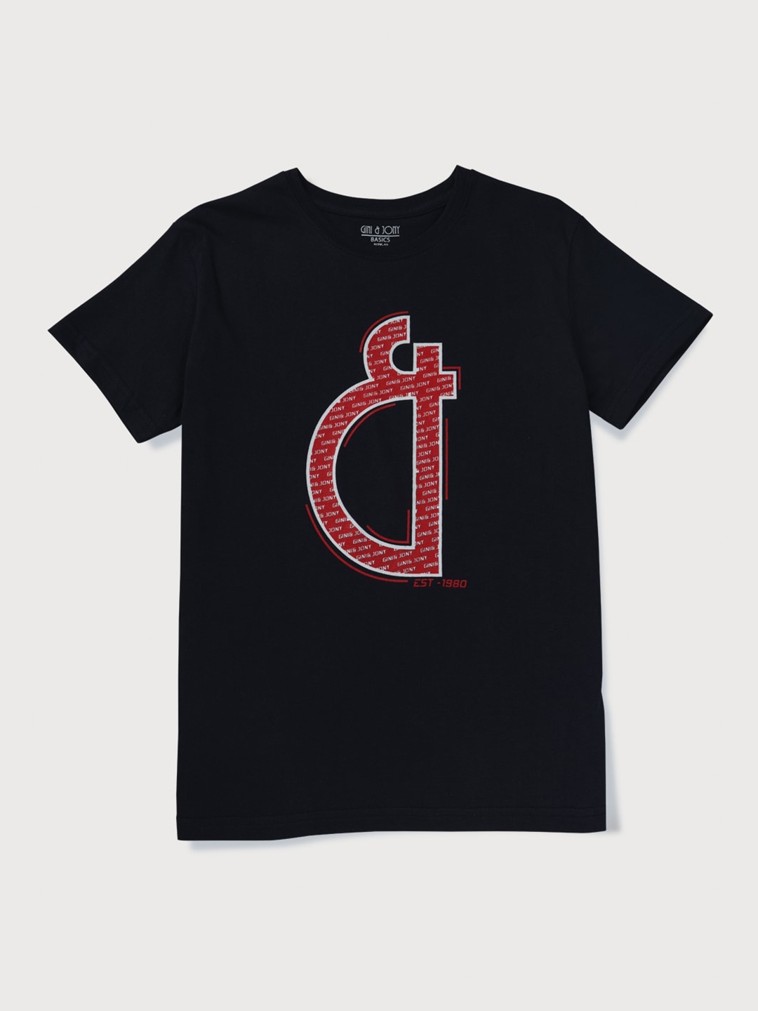 

Gini and Jony Boys Typography Printed Cotton T-shirt, Navy blue