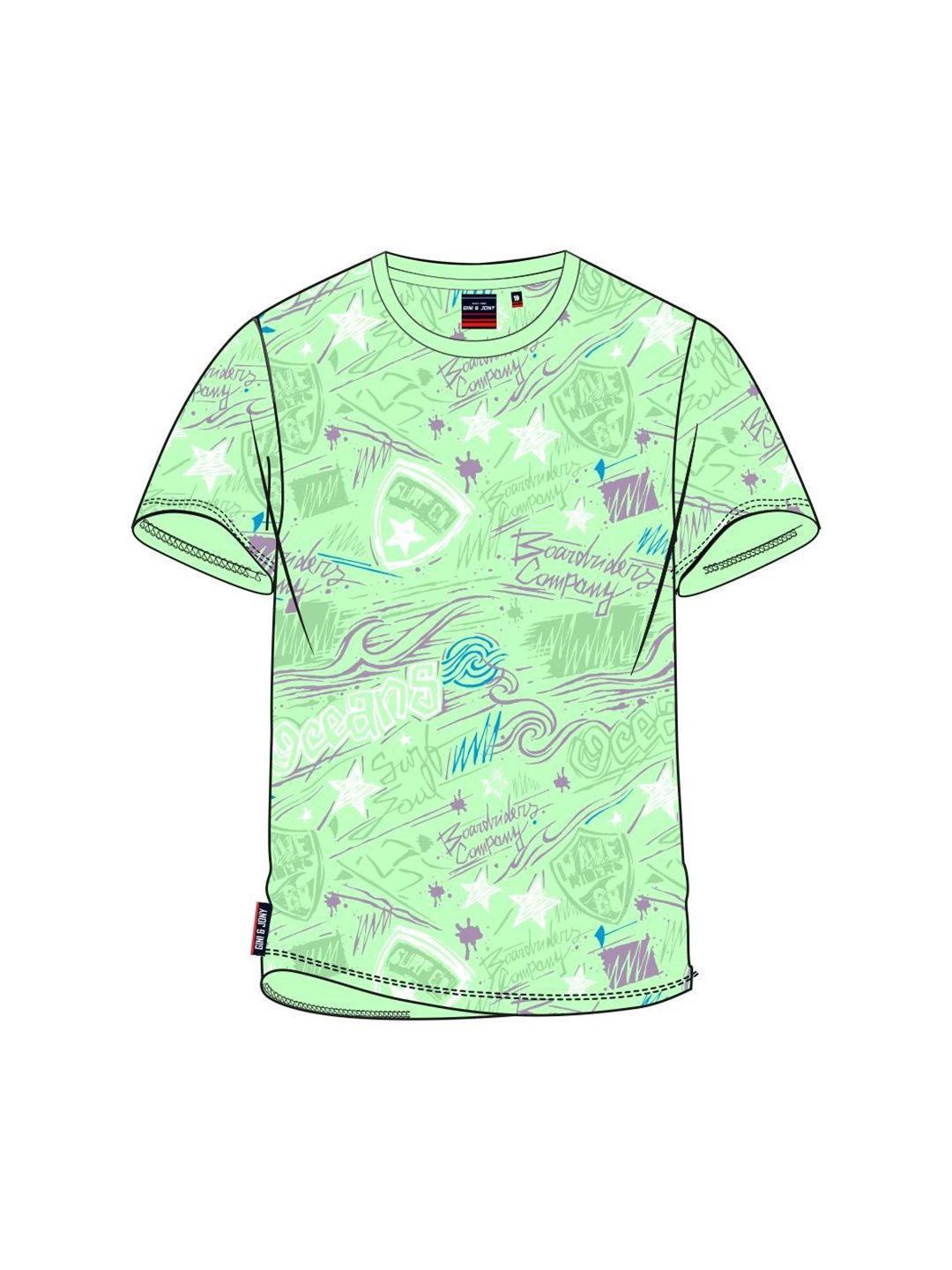 

Gini and Jony Boys Green Printed Applique T-shirt