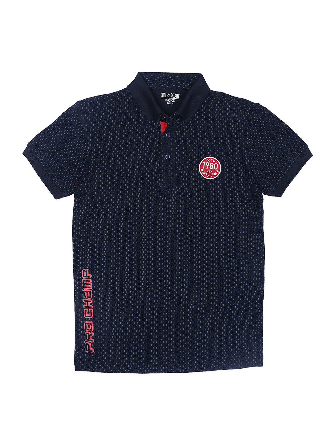 

Gini and Jony Boys Micro Ditsy Printed Polo Collar Cotton T-shirt, Navy blue