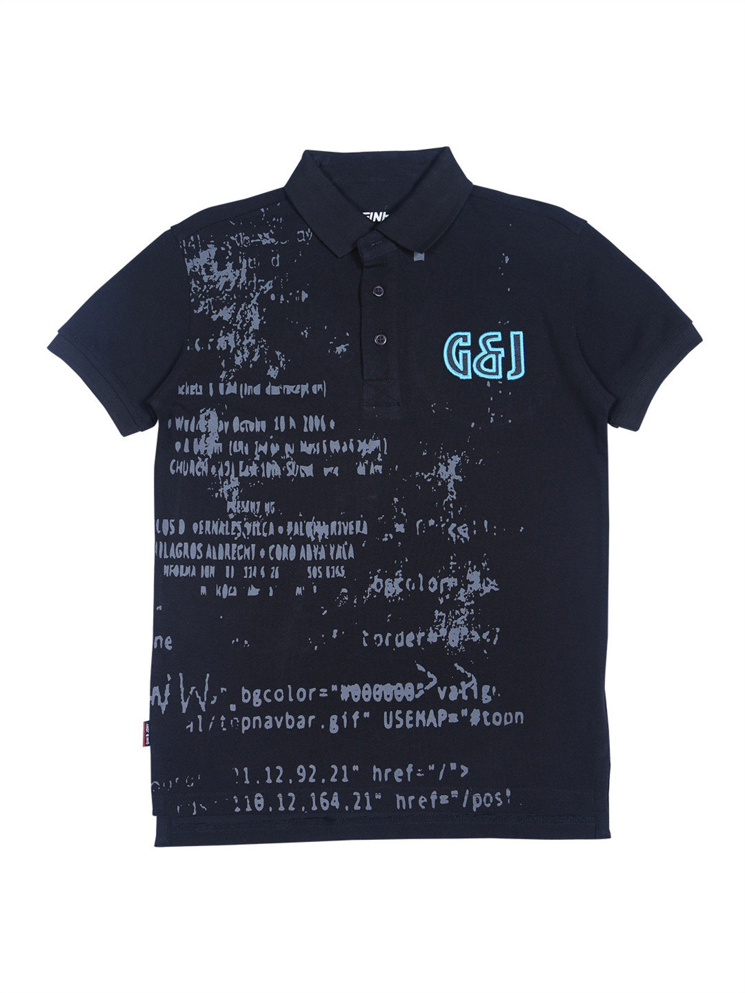 

Gini and Jony Boys Typography Printed Polo Collar Cotton T-shirt, Black