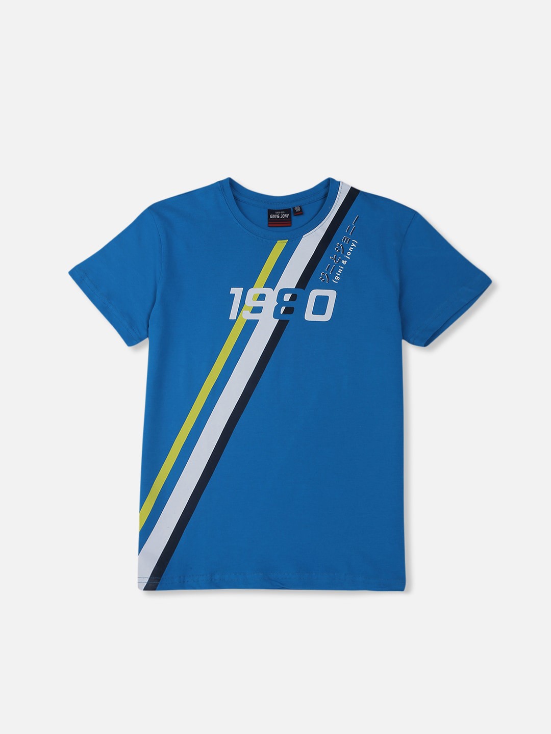 

Gini and Jony Boys Typography Printed Cotton T-shirt, Blue