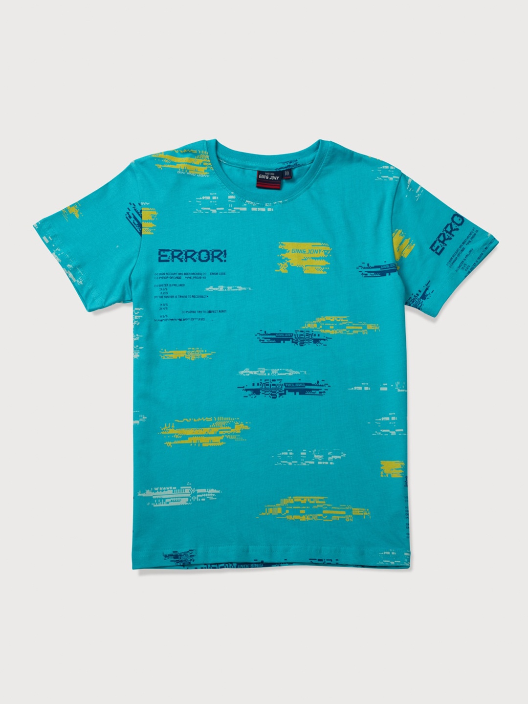 

Gini and Jony Boys Typography Printed Cotton T-Shirt, Turquoise blue