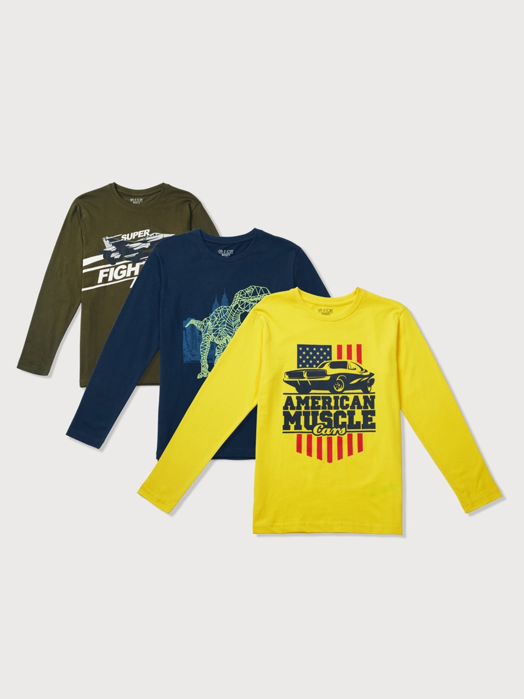 

Gini and Jony Boys Pack Of 3 Printed Cotton T-Shirts, Yellow