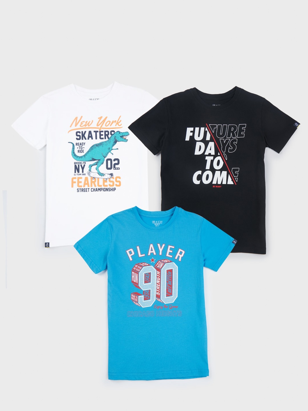 

Gini and Jony Boys Pack Of 3 Typography Printed Cotton T-Shirts, White