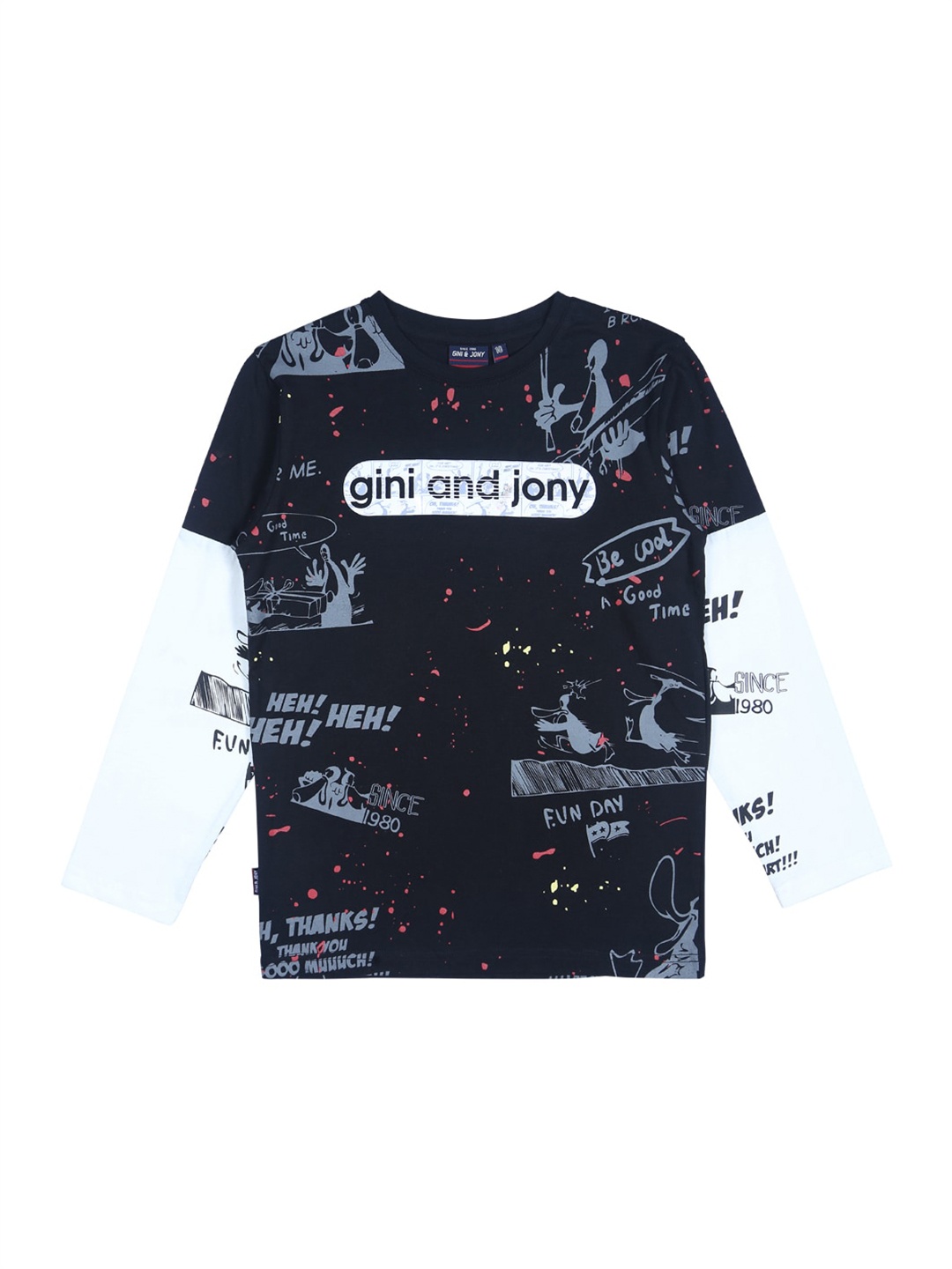 

Gini and Jony Boys Typography Printed Cotton T-shirt, Black