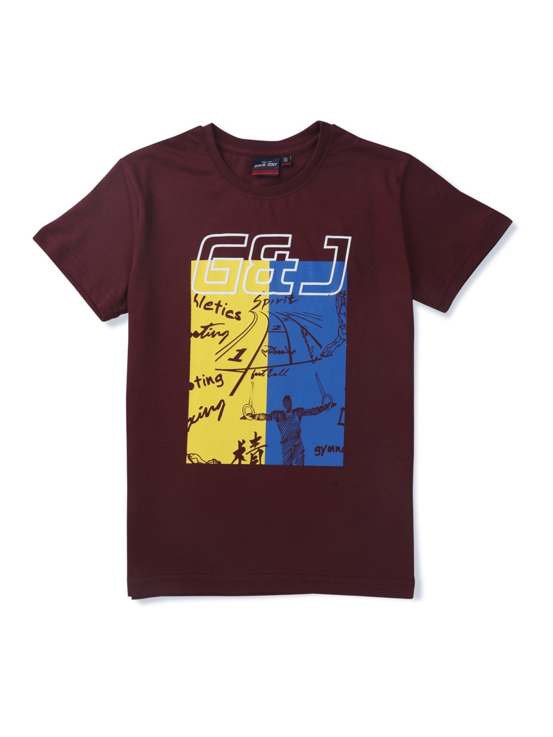 

Gini and Jony Boys Graphic Printed Cotton T-shirt, Maroon