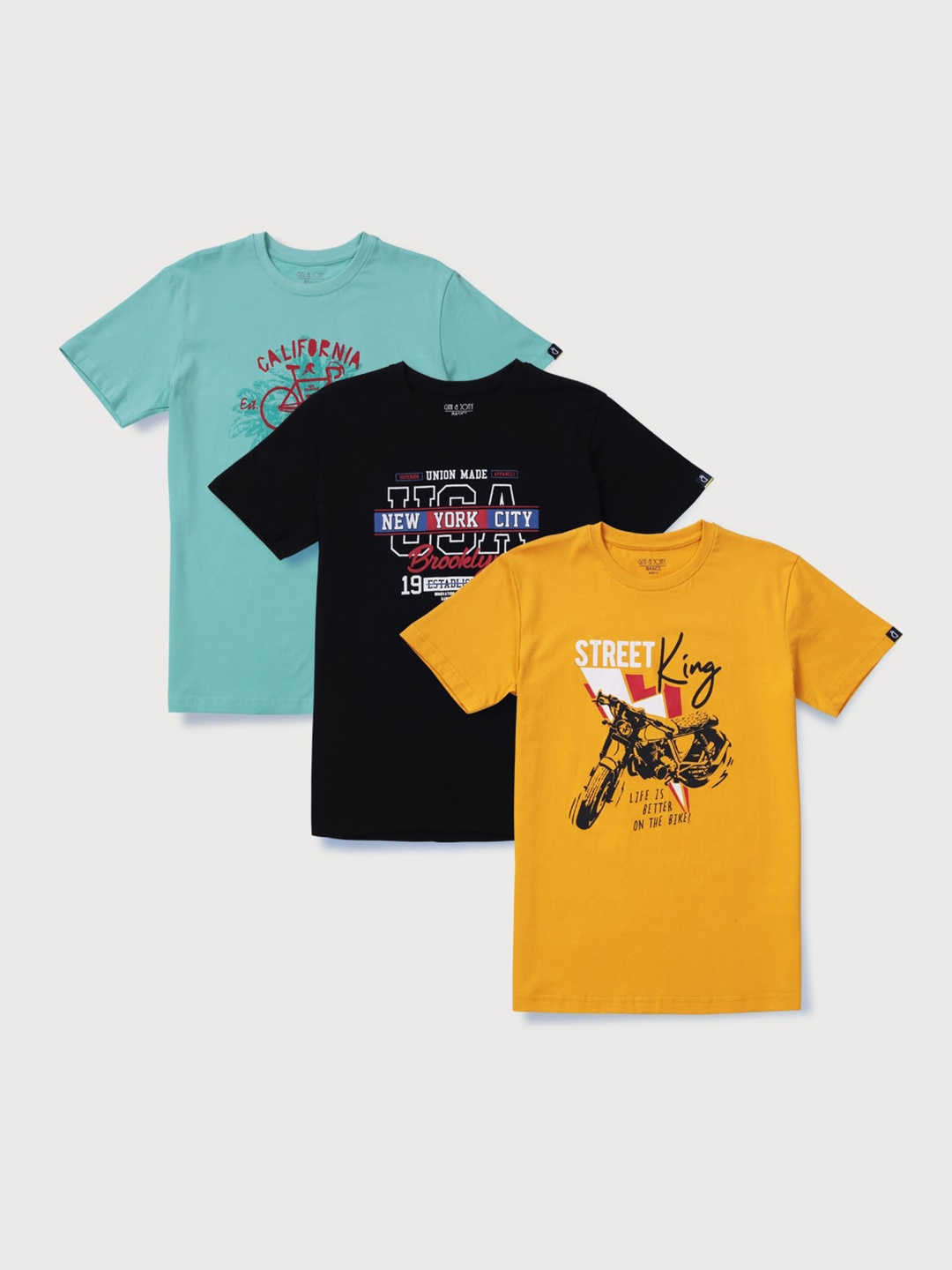 

Gini and Jony Boys Pack Of 3 Typography Printed Cotton T-shirt, Yellow