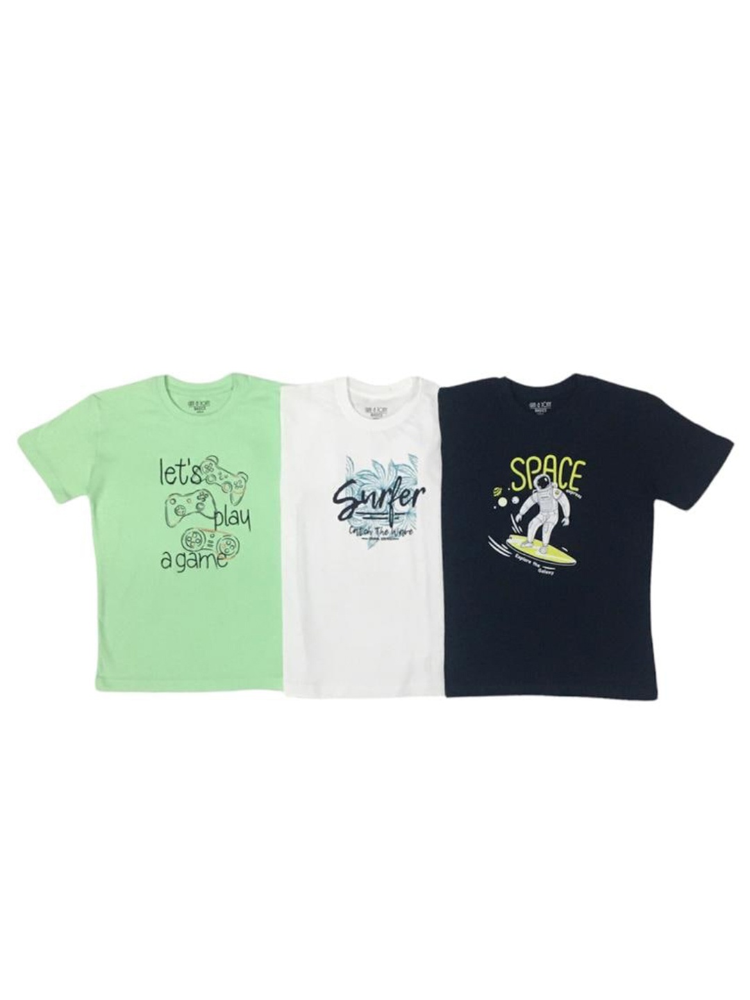 

Gini and Jony Boys Pack Of 3 Typography Printed Cotton T-shirt, Green
