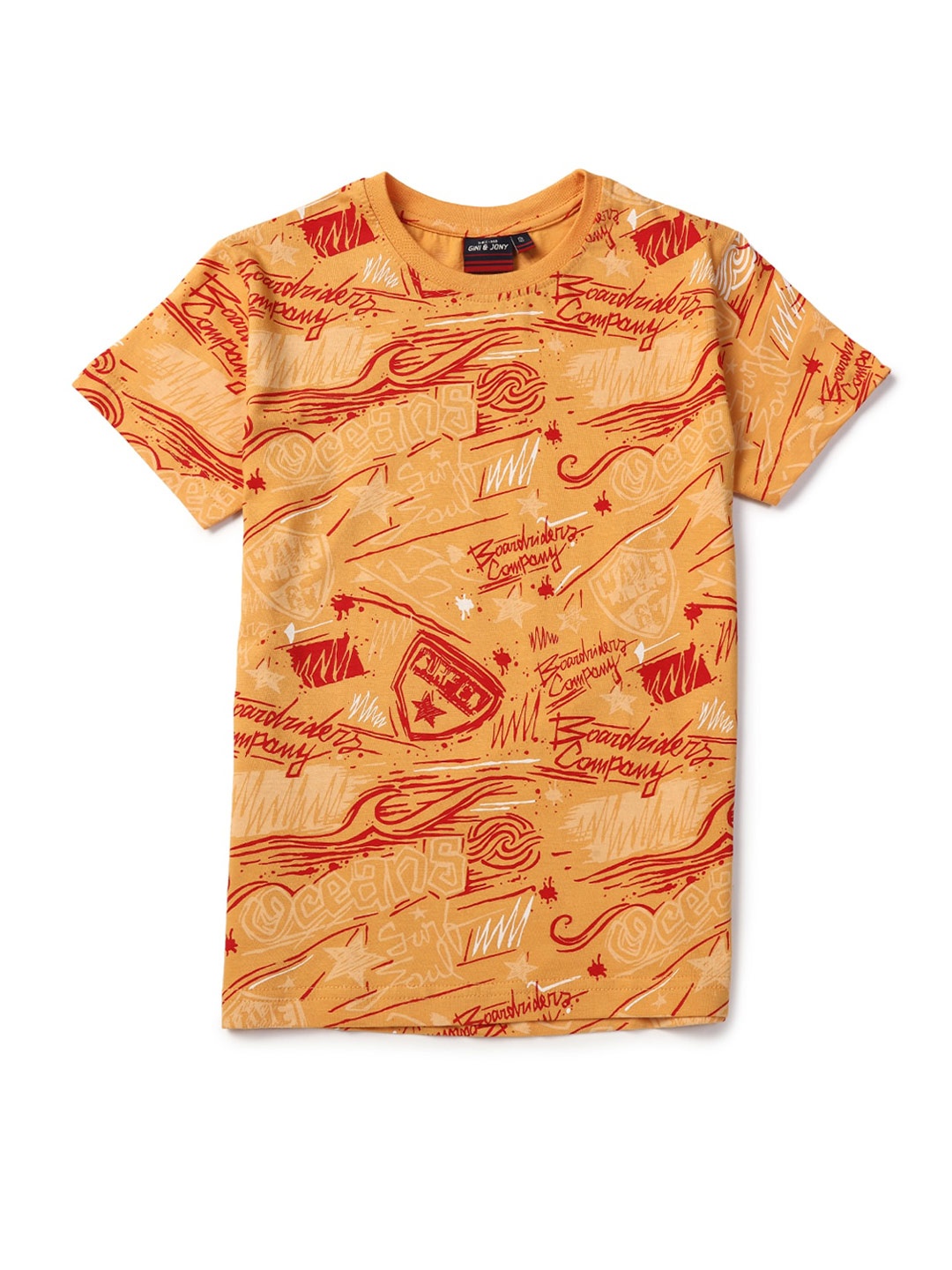 

Gini and Jony Boys Graphic Printed Cotton T-shirt, Orange