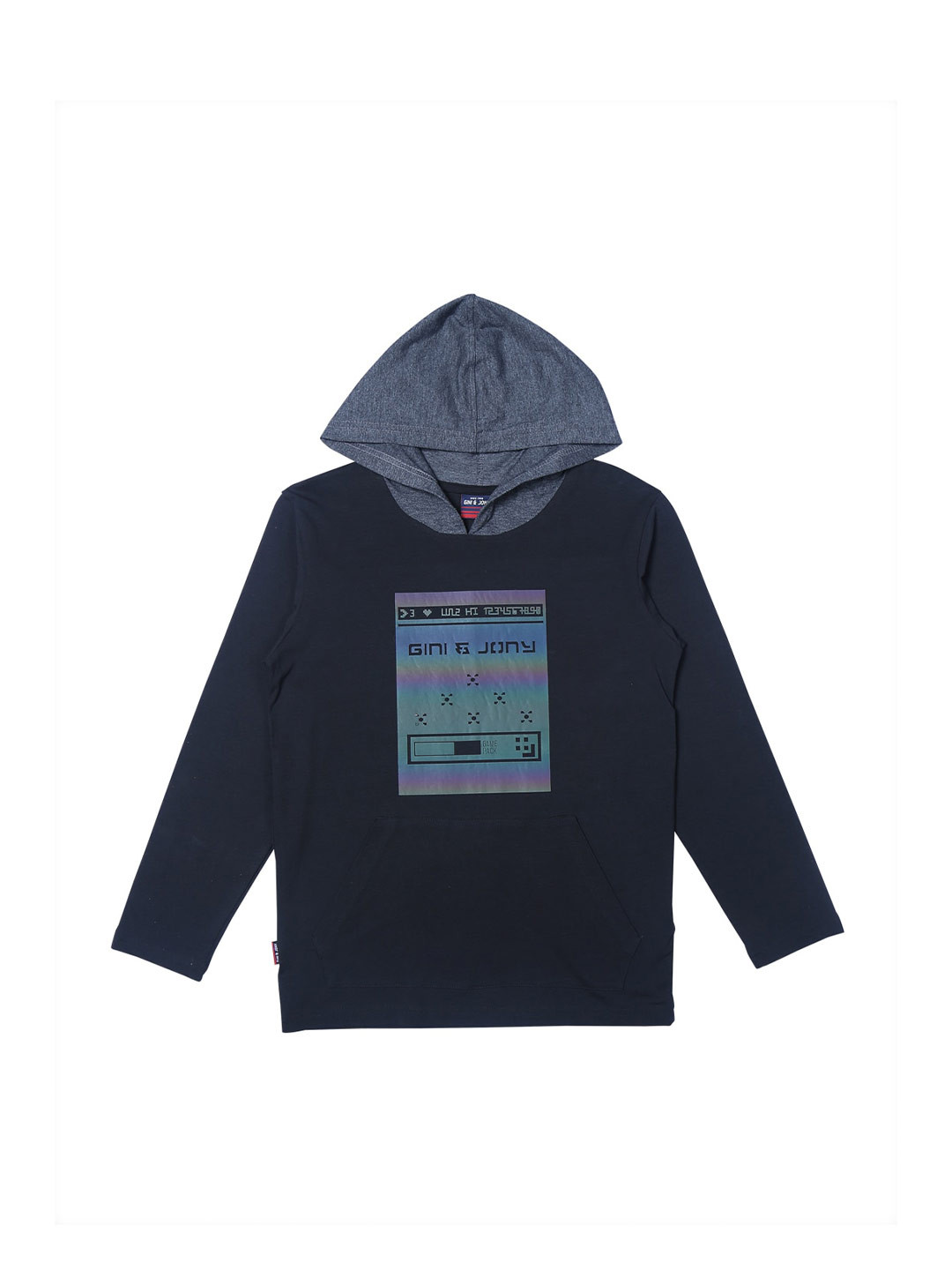 

Gini and Jony Boys Graphic Printed Hooded Cotton T-shirt, Black