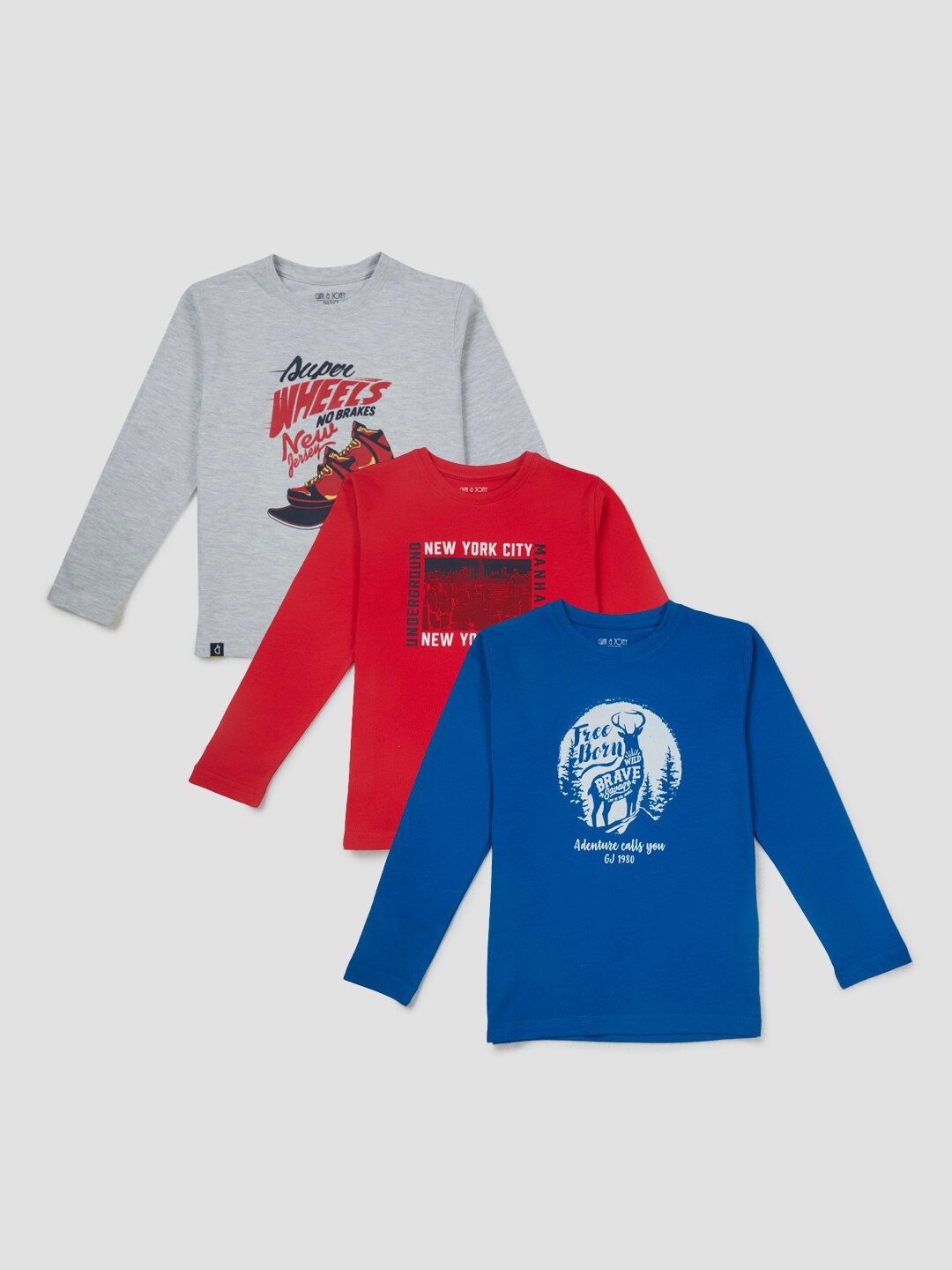 

Gini and Jony Boys Pack of 3 Printed Full Sleeve Cotton T-shirt, Grey