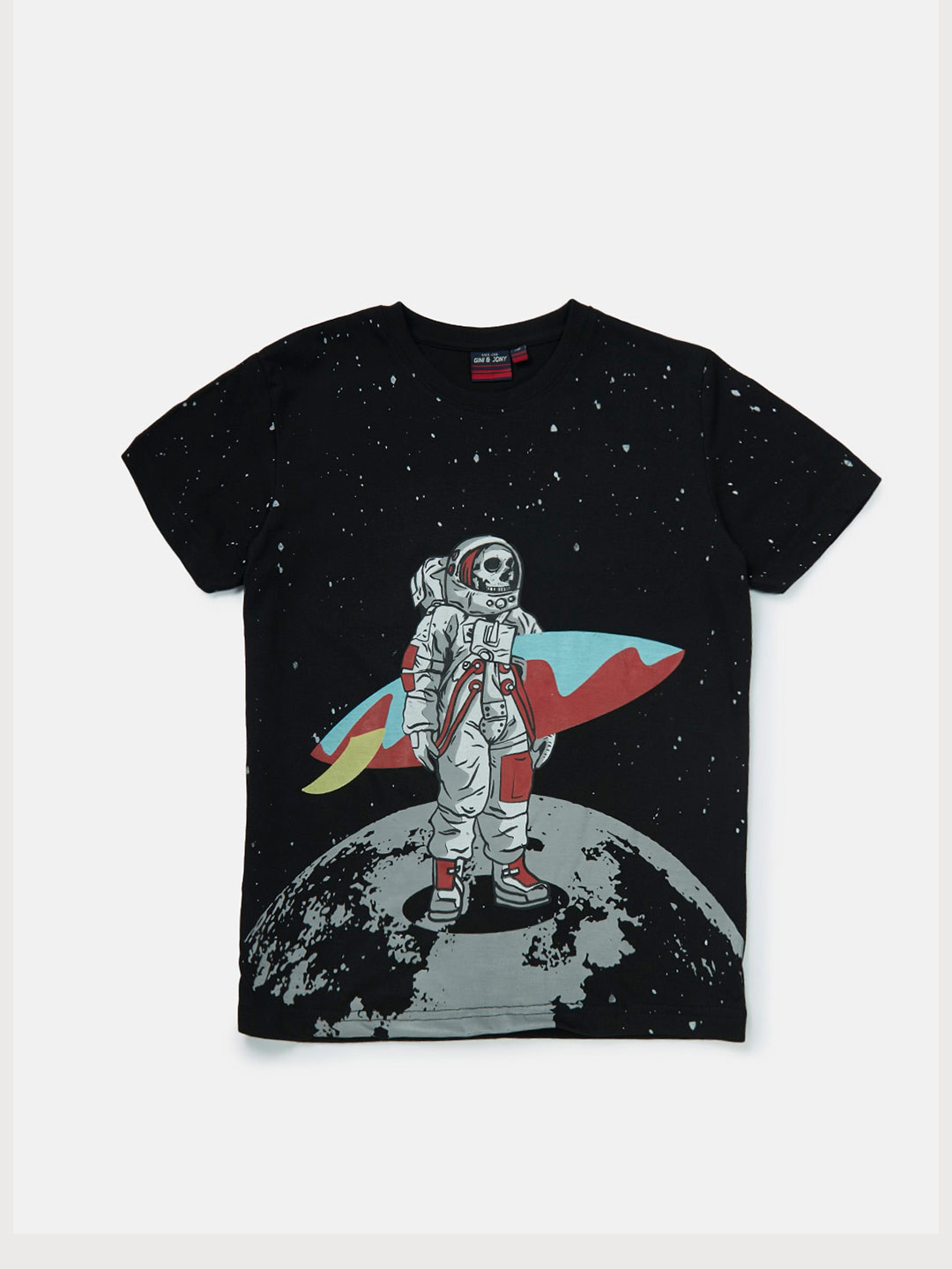 

Gini and Jony Boys Space Printed Cotton T-shirt, Black