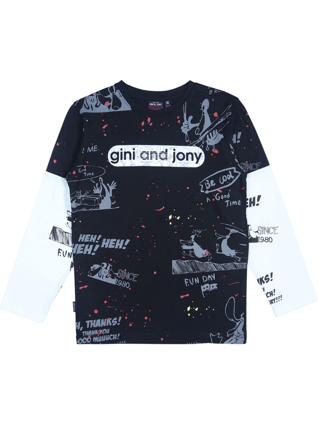 

Gini and Jony Boys Typography Printed Cotton T-shirt, Navy blue