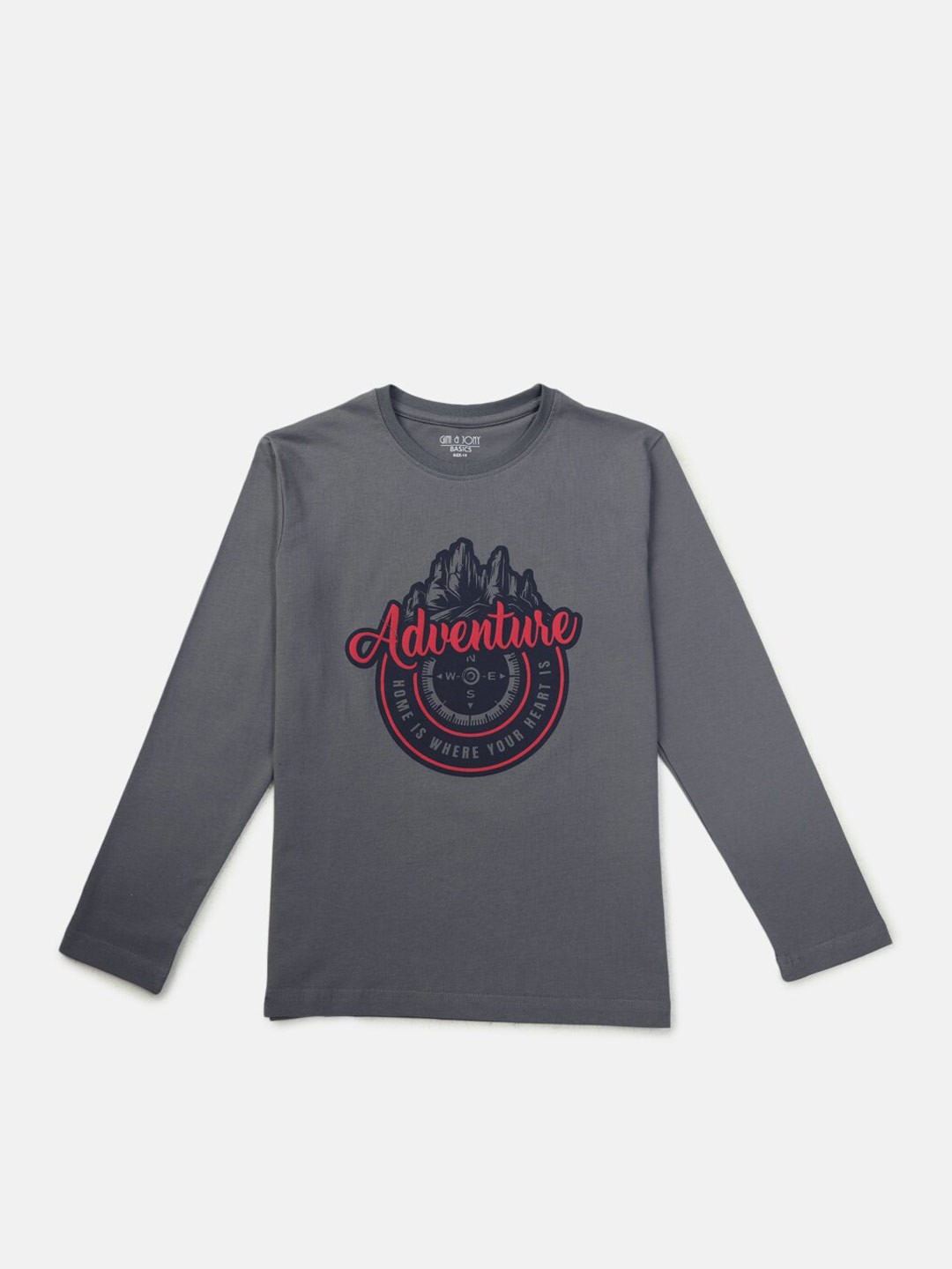 

Gini and Jony Boys Typography Printed Long Sleeve Cotton T-shirt, Grey