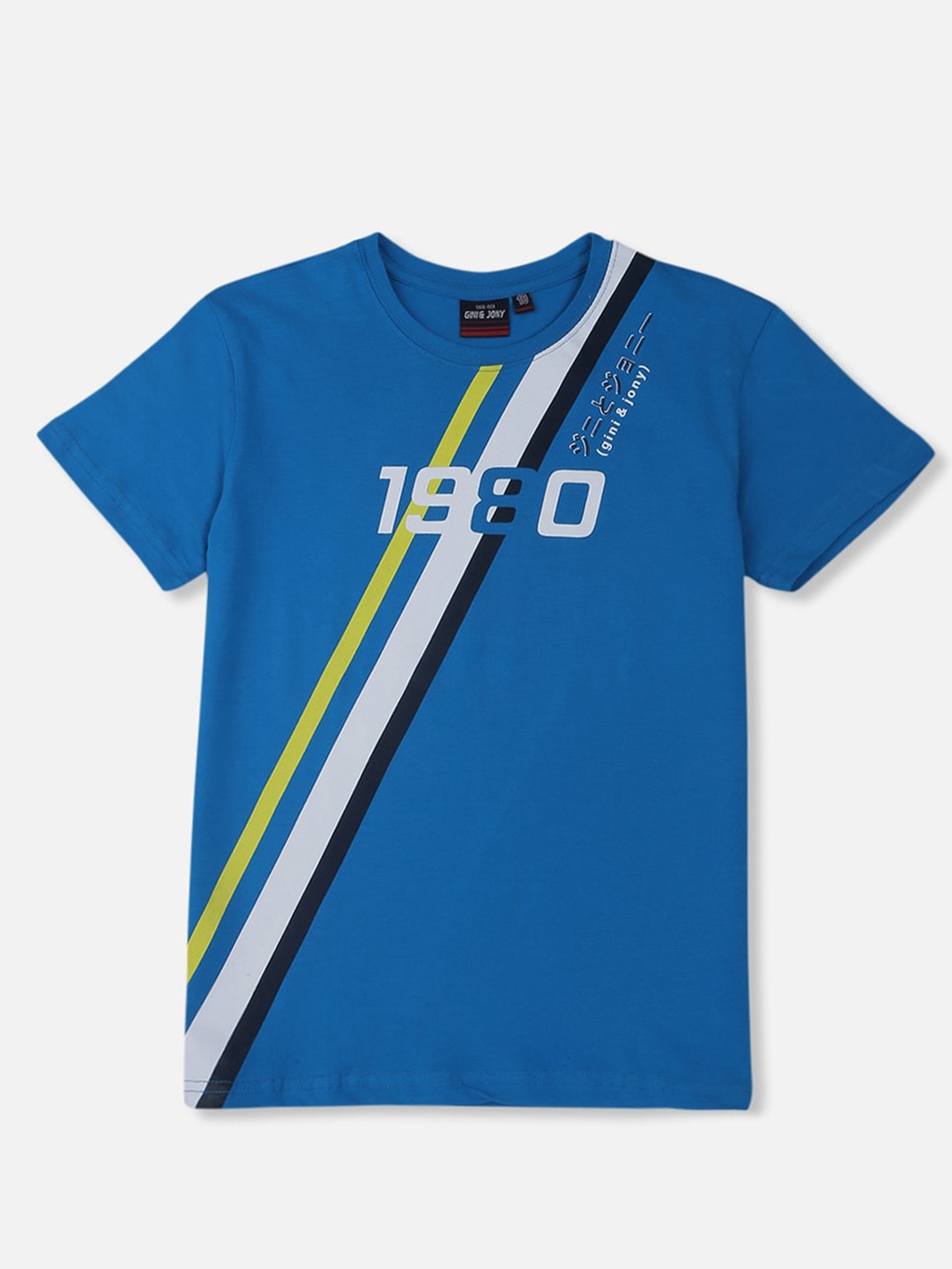 

Gini and Jony Boys Striped Round Neck Cotton T-shirt, Blue