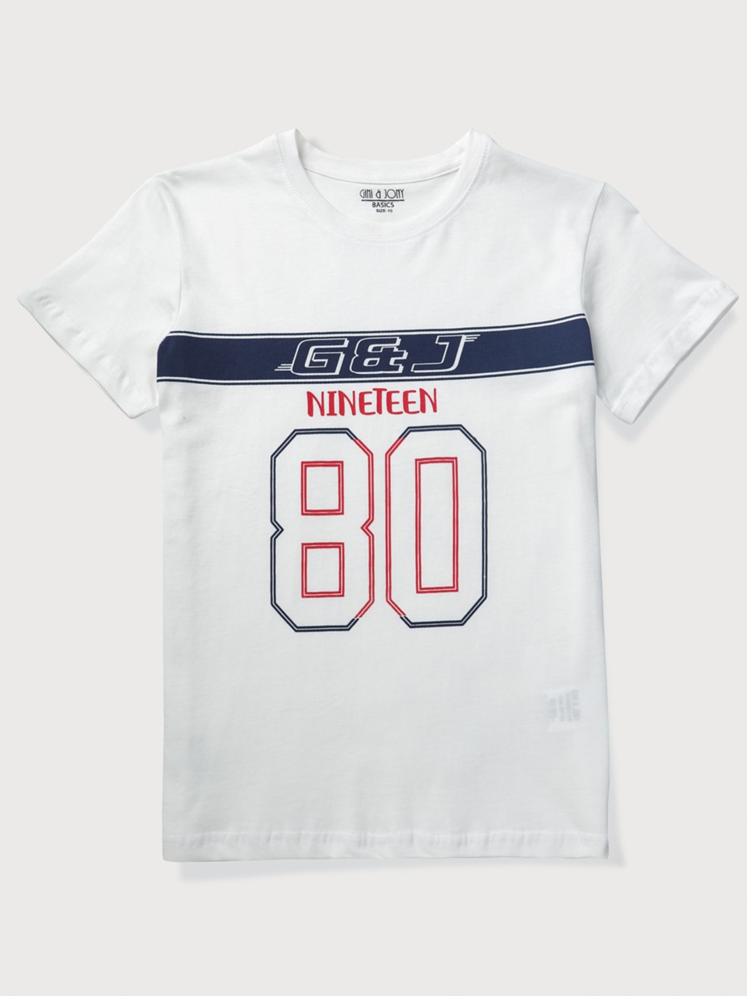 

Gini and Jony Boys Printed Round Neck Cotton T-shirt, White