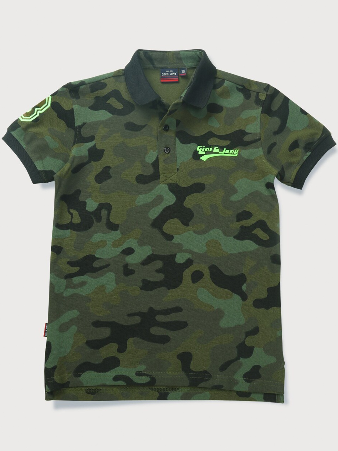 

Gini and Jony Boys Camouflage Printed Polo Collar Cotton T-shirt, Olive