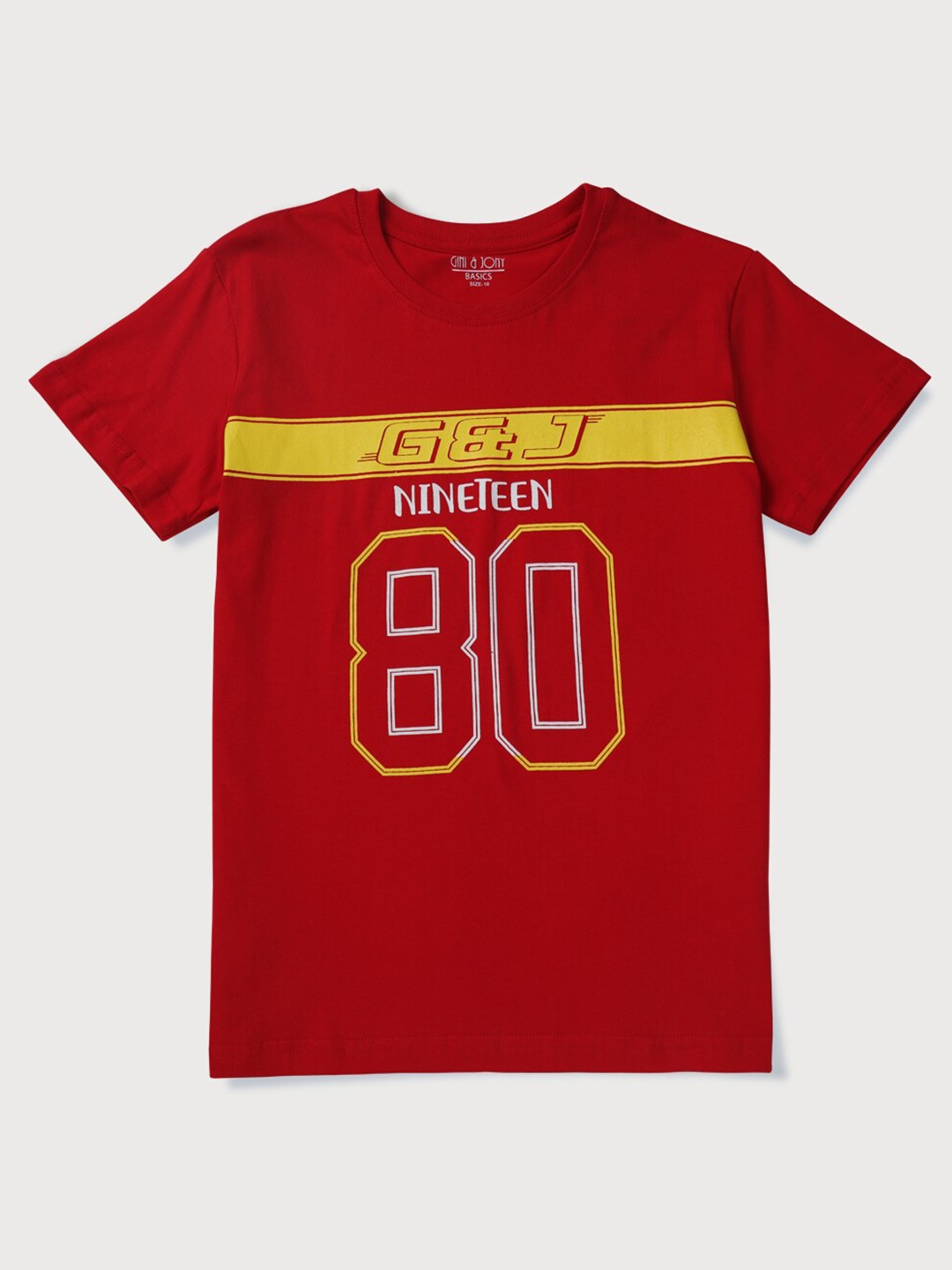 

Gini and Jony Boys Typography Printed Cotton T-shirt, Red