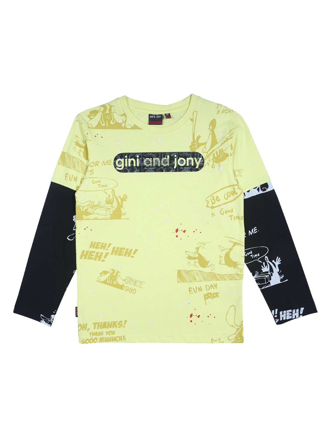 

Gini and Jony Boys Conversational Printed Cotton T-shirt, Yellow