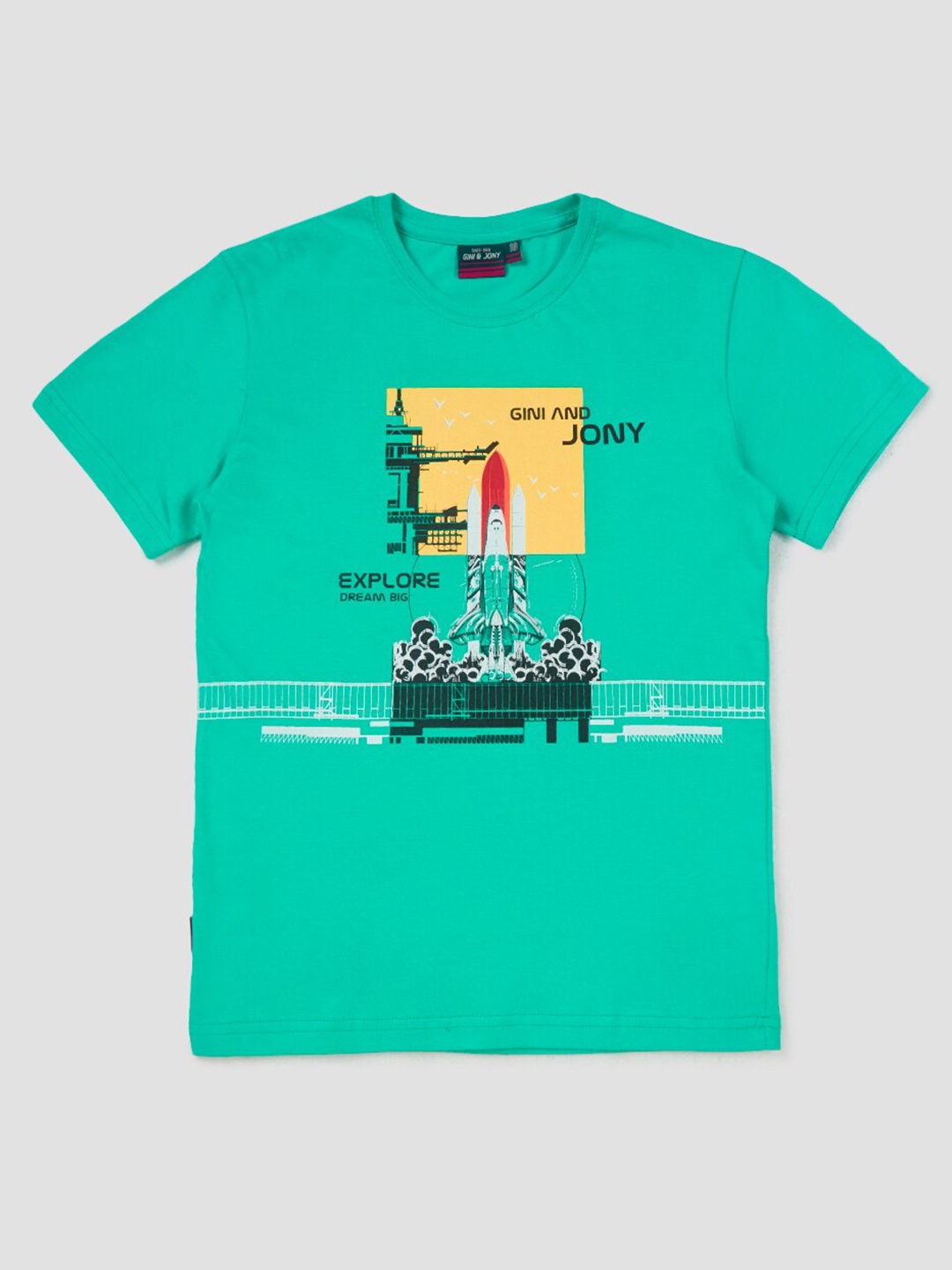 

Gini and Jony Boys Graphic Printed Cotton T-shirt, Sea green